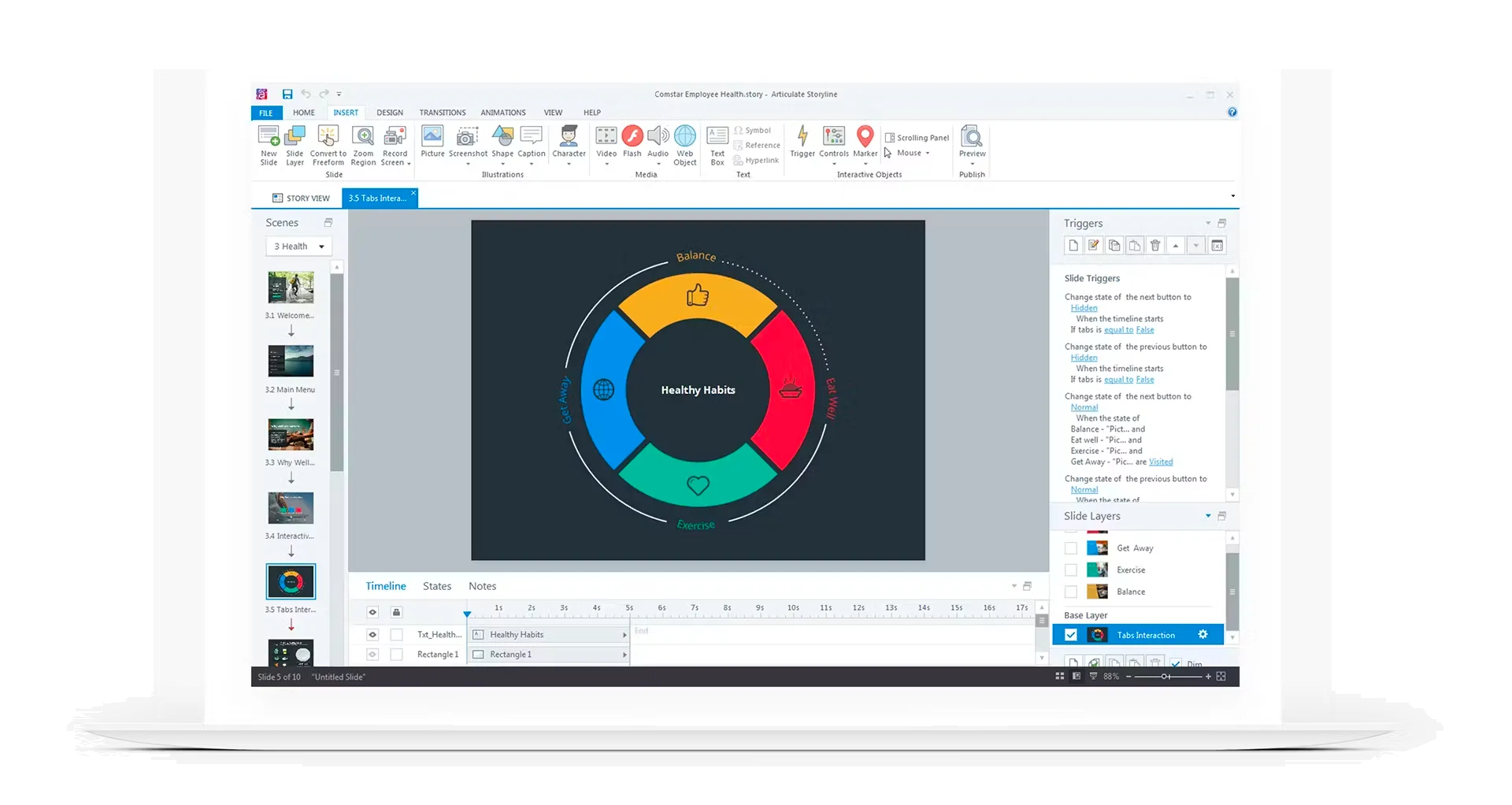 The interface of Articulate 360 eLearning tool