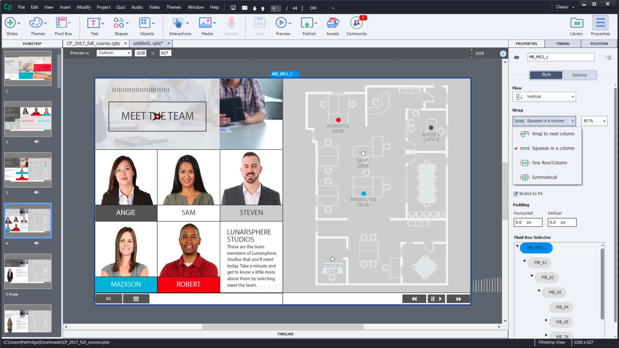 The interface of Adobe Captivate eLearning tool