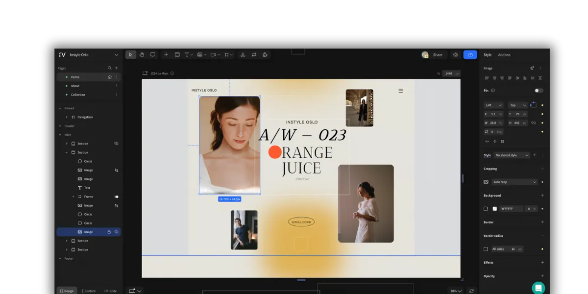 The interface of Vev digital storytelling tool