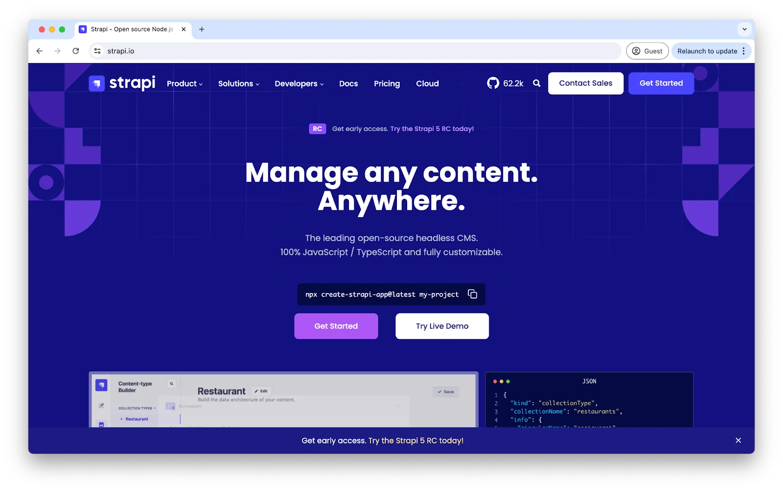 Strapi Homepage - Headless CMS