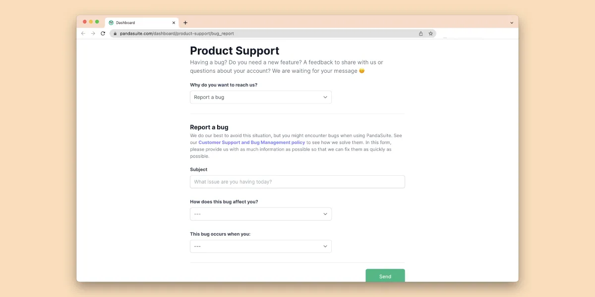 New Product Support form