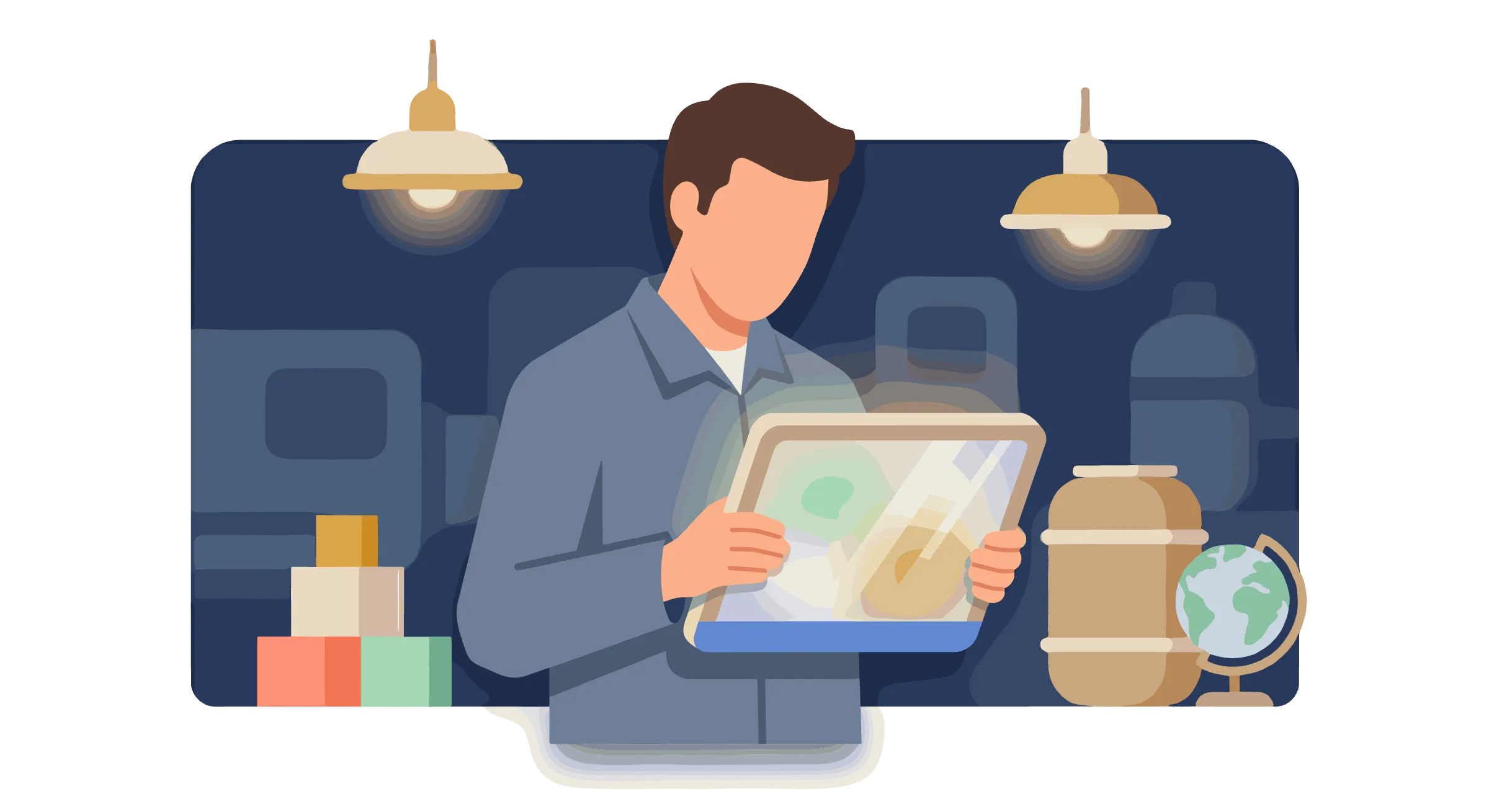Technician consulting a tablet in an environment with no visible network connection