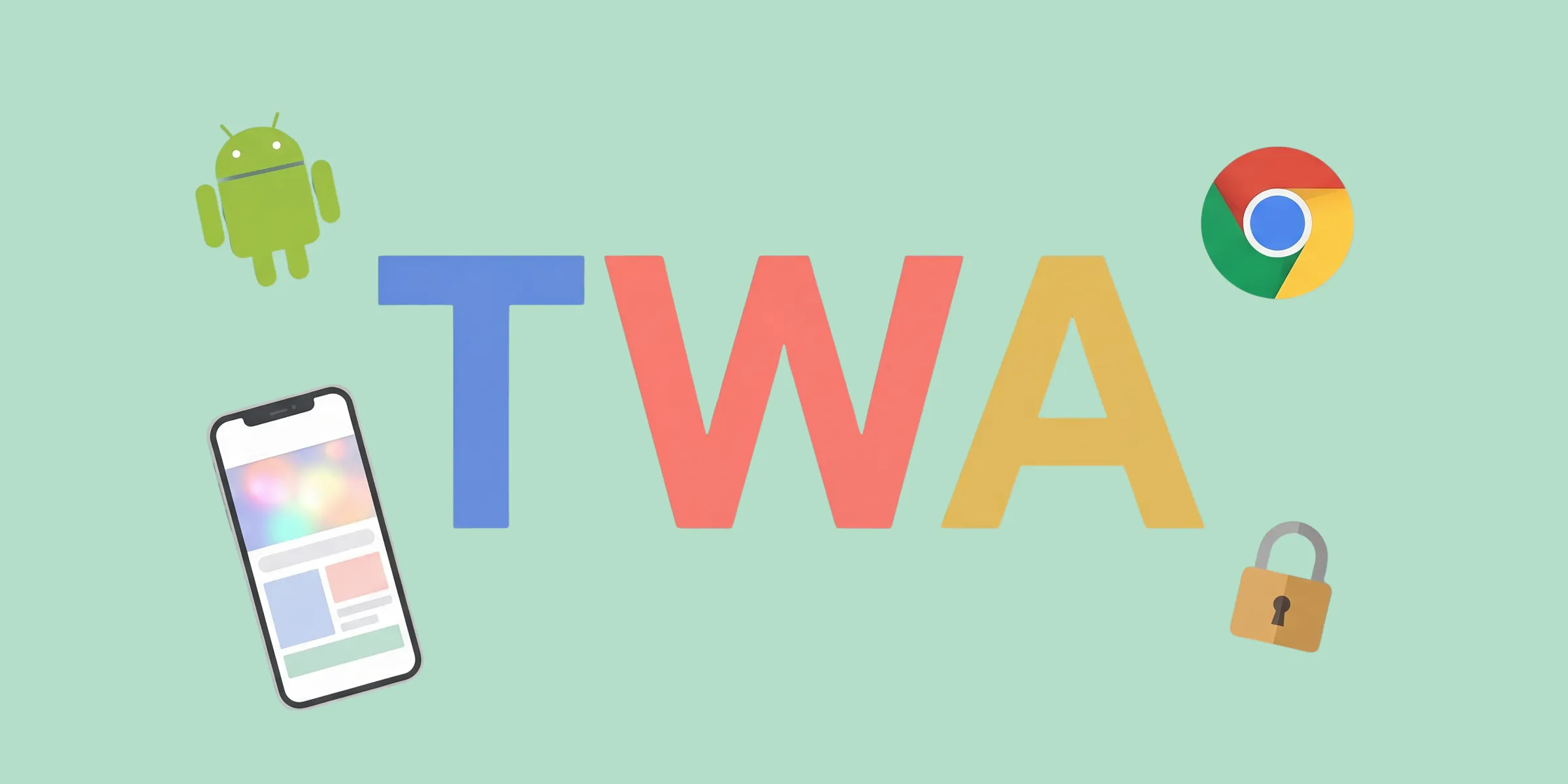 Illustration d'une application TWA affichant une PWA en plein écran sur un smartphone Android