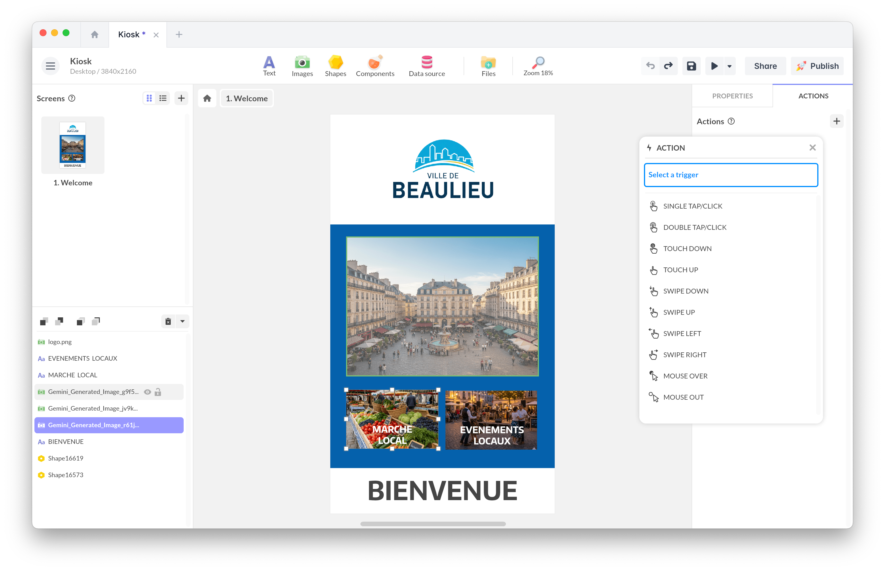 Interface du logiciel de borne interactive PandaSuite