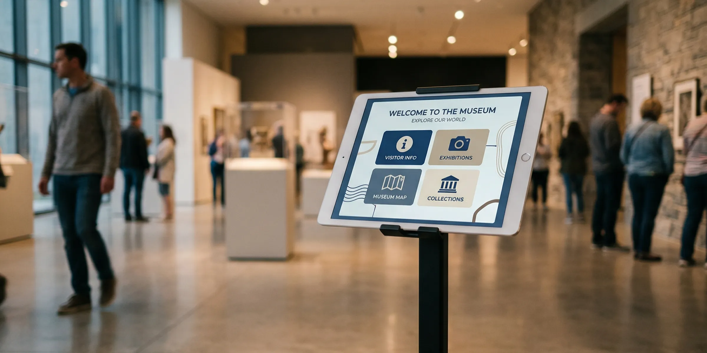 Interactive kiosk terminal in kiosk mode at a museum